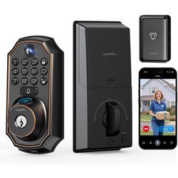 Keyless Entry Deadbolt - WiFi Video Smart Lock with Camera, 5-in-1 (Camera+Doorbell+Fingerprint+Keypad), App Control, Two-Way Audio, Waterproof, Easy 