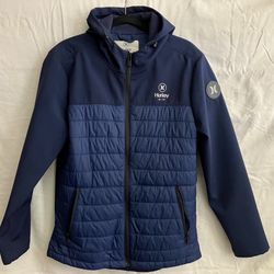 HURLEY SONORA WINDPROOF HYBRID WINDBREAKER NAVY BLUE MENS HOODIE JACKET Size M‼️ Good Quality ‼️ Price Is FIRM ‼️