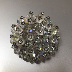 Stunning !1950s AB Crystals With  Clear Rhinestones  Accents  Brooch 