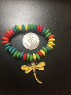 Vintage Beaded Bracelet with Dragonfly