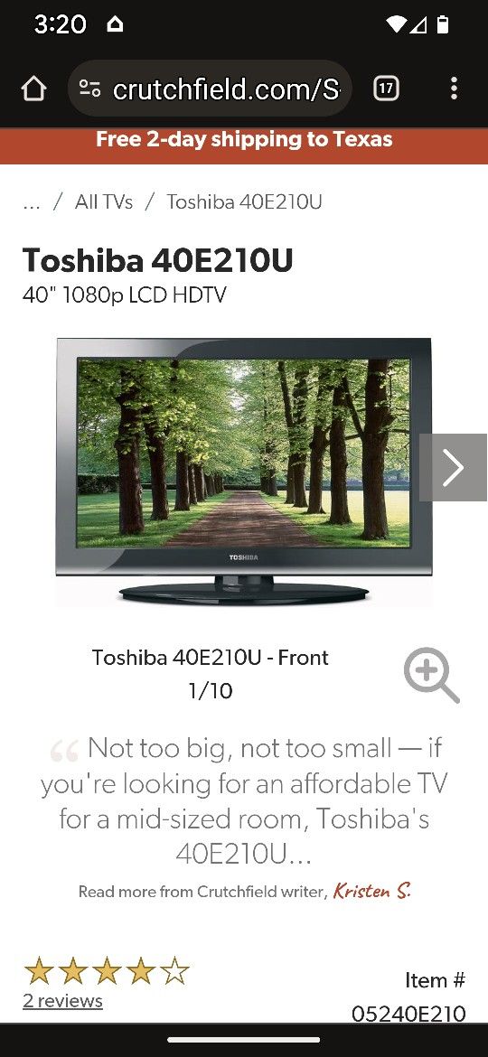 Toshiba 40 Inch Screen E210U40" 1080p LCD HDTV

