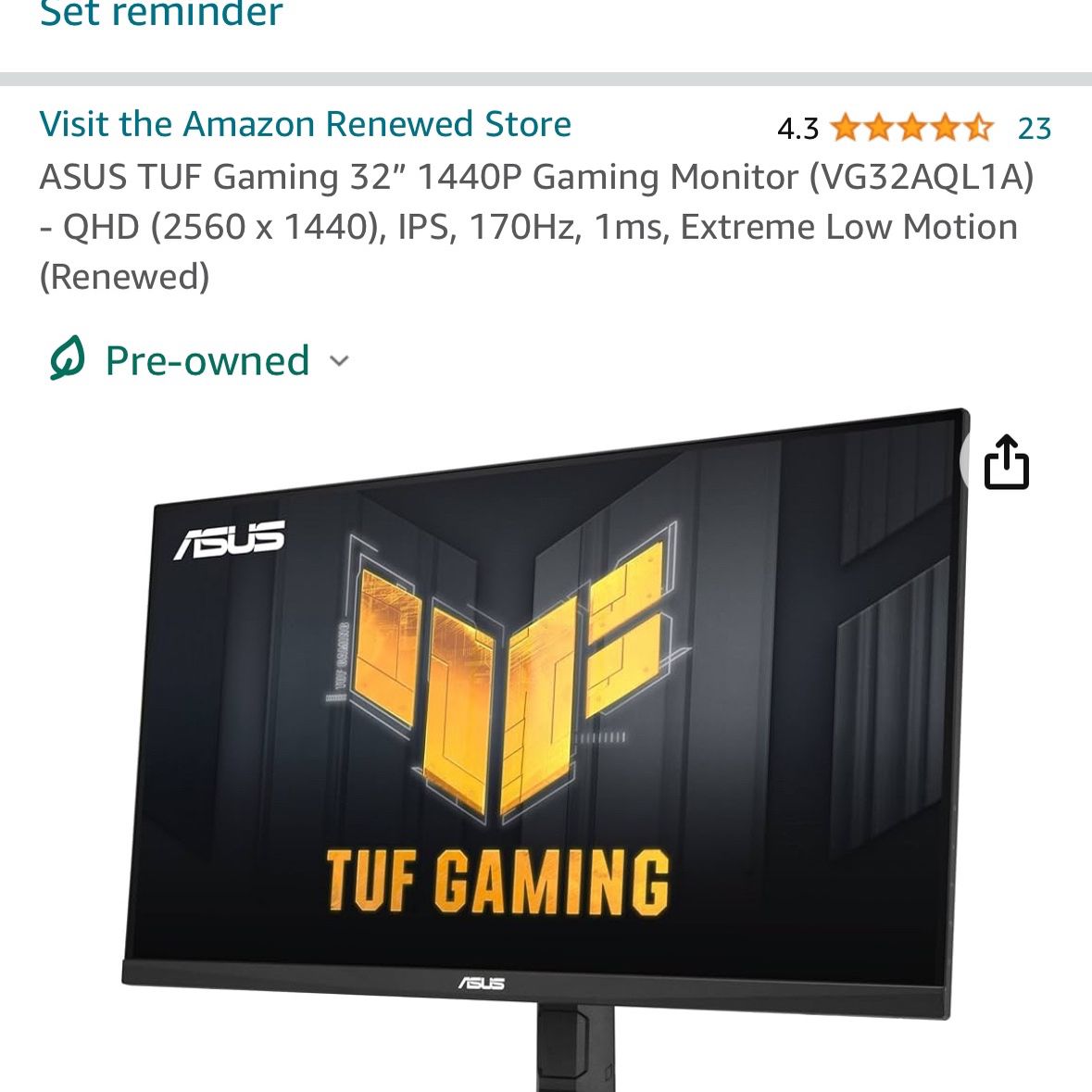 Asus Tuf Gaming Monitor 2k 170hz IPS