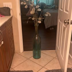 Tall Glass Vase With Fake Flowers 