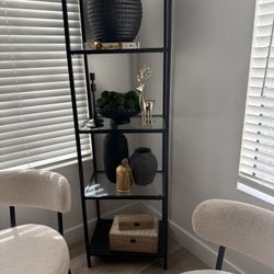 Shelf unit, black-brown/glass