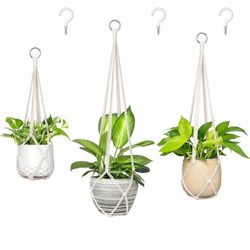 Dahey Macrame Plant Hanger Set of 3 with Hooks Indoor Hanging Planter Basket 35"/29"/23" Handmade Woven Cotton Rope Flower Pot Crochet Plant Holder St