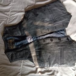 Genuine Lambskin Leather Sheeps Wool Vest Vintage Western Rock N Roll Punk Motorcycle Riding