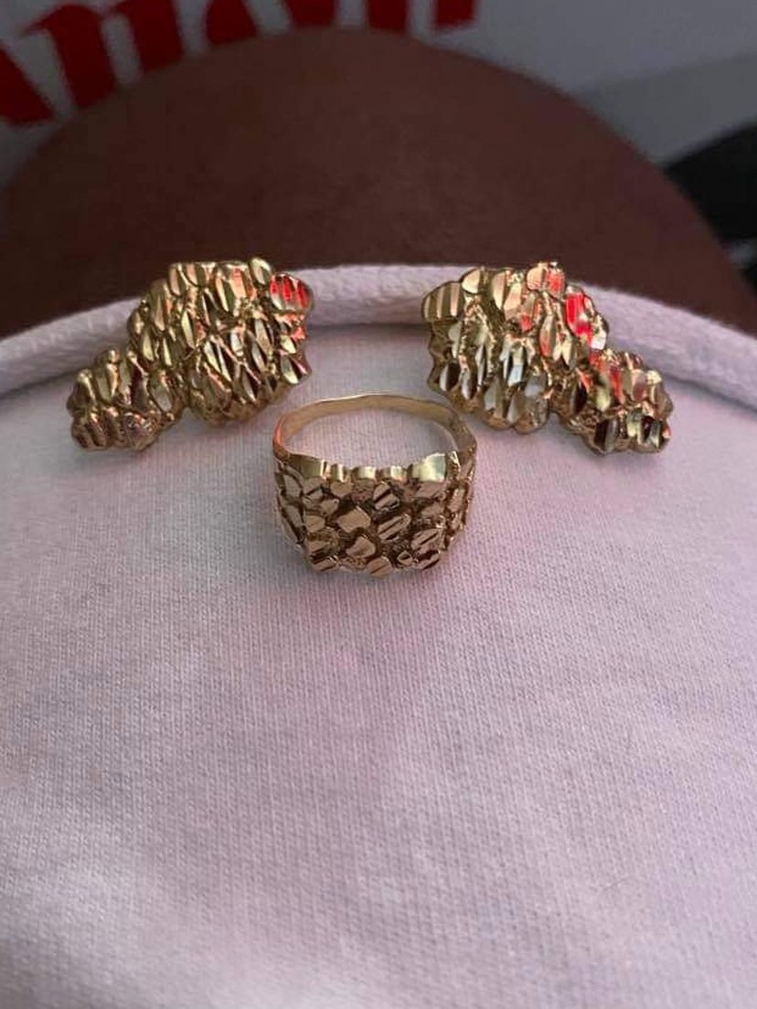 Gold Ring And Earring Pair
