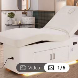 Massage Table - Electric Massage Table with White Modern Ambient Light Design, Beauty SPA Bed Includes Multi-Angle Adjustment, Thermostatic Heating