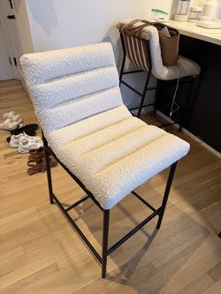 3 Lahni Contemporary White Boucle Fabric Counter Height Chair