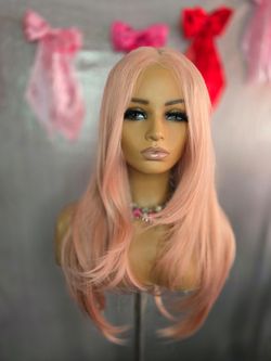 28" rose pink  synthetic hair wig Glueless lace front. T part  new