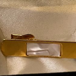 Vintage Silver Tone Tie Clip Bar Mother Of Pearl 2" 