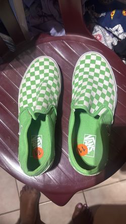 New green Vans—size 11 for women, and size 8.5 for men.