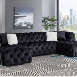 New Glam Black Velvet Sectional Tufted U-Shaped 135x70