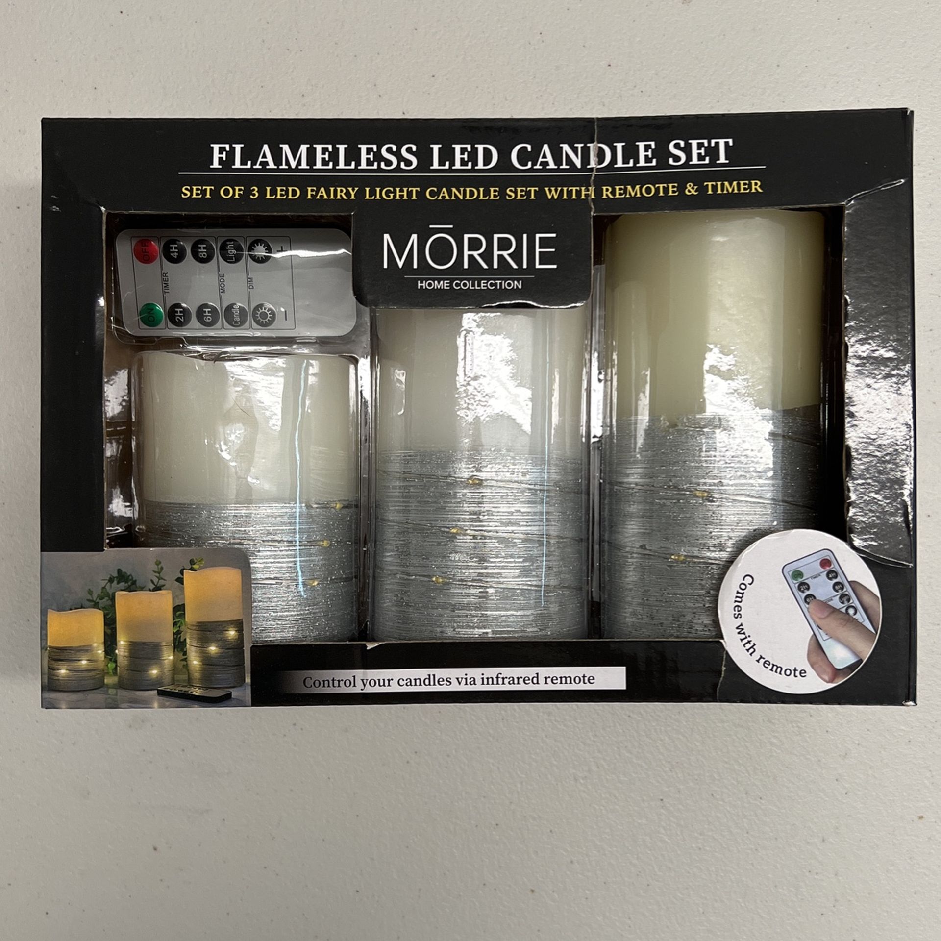 MORRIE Set Of 3 Flameless LED Pillar Candle Set Fairy Lights