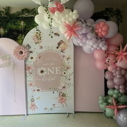 Fairy Garden Birthday  Backdrop Set Up Decorations