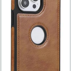 Brown Black Synthetic Leather Plain Back Case for Apple iPhone 16 pro max