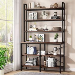 Tribesigns 6-Tier Bookshelf,Industrial Bookcase with Open Shelf,6 Shelf Storage Rack with X-Shaped Frame,Rustic Book Shelf for Living Room, Bedroom,Ho
