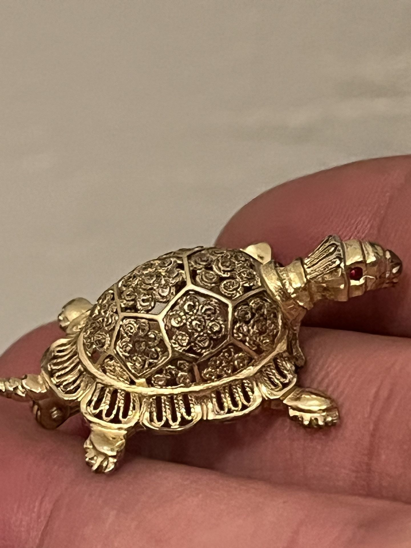Vintage  Sterling Turtle Brooch Red Eye, Gold Over, Alice Caviness , Germany