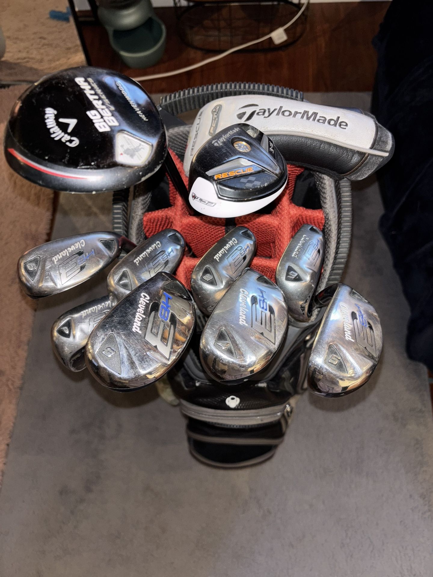 Full Cleveland iron set, TaylorMade wood, Callaway heavenwood