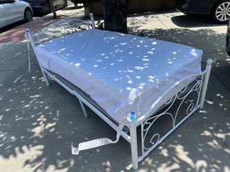 White Metal Twin Bed Frame with Mattress