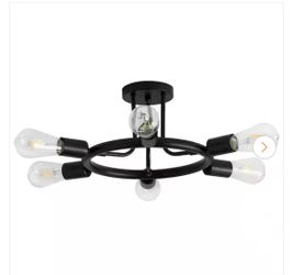 Modern 26 in. 6-Lights Black Sputnik Linear Semi-Flush Mount Ceiling Light Fixture
