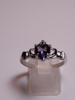 Purple Sapphire CZ Crown Claddagh,Ring 10