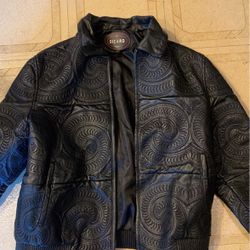 J.J. Sicard Black Italian leather jacket embroidered 2X With hood