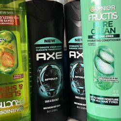 Axe Bodywash + Garnier shampoo and conditioner