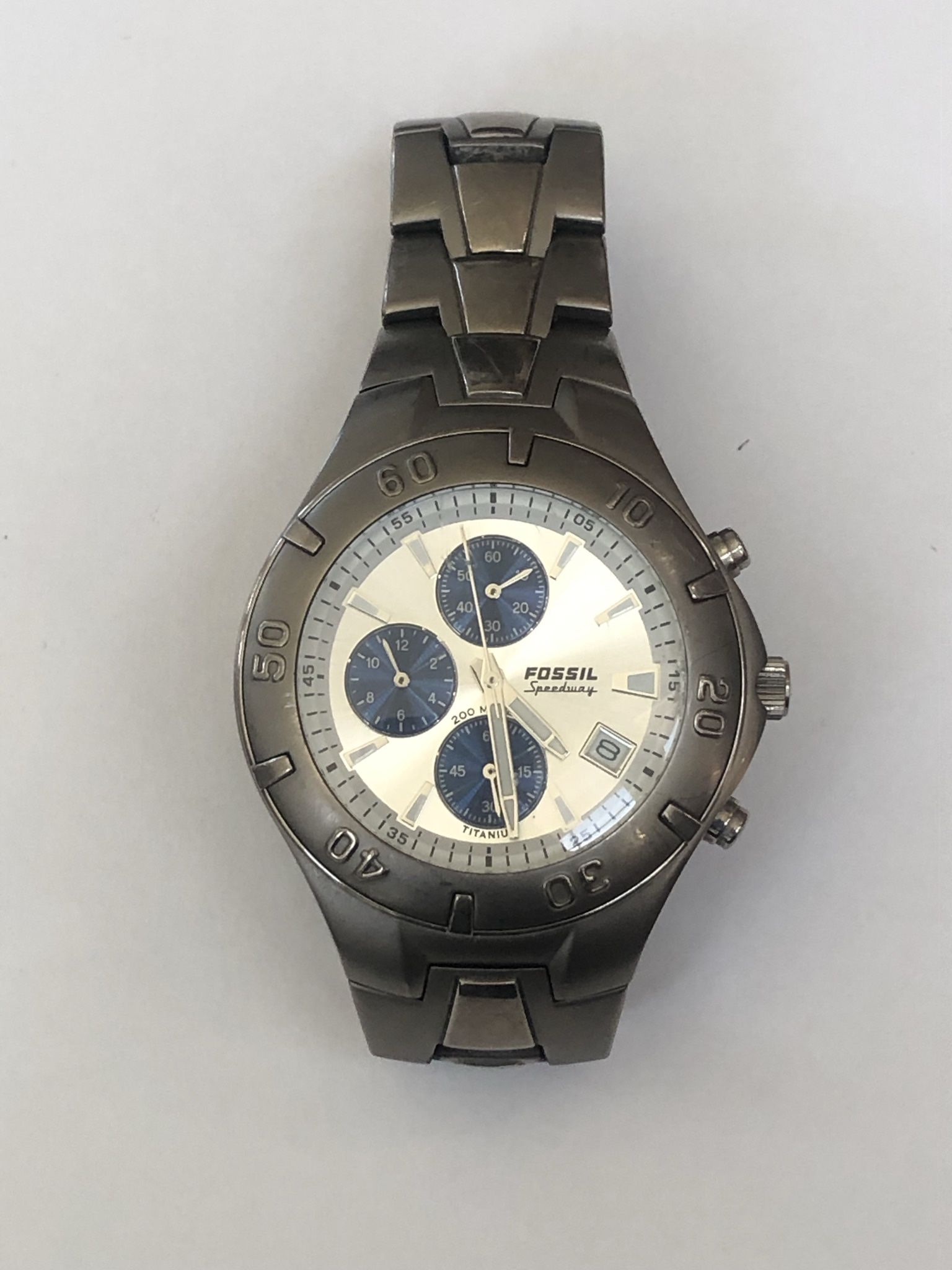 Men's Vintage Fossil Blue Speedway Watch, Titanium Chronograph Ti-5071