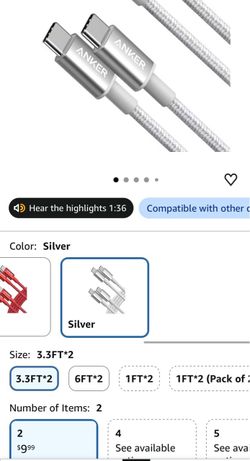 Anker USB-C to USB-C Cables 2-Pack Silver