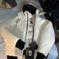 Authentic White Ballistic Bomber Moose Knuckle Jacket (Perfect Condition)