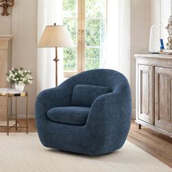 Oversized Navy Chenille 360° Swivel Accent Chair Upholstered Leisure Armchair Sofa with Padded Backrest
