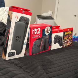 New Switch 2 With Pro Controller Case And Screen Protecter With Dockey Kong Game