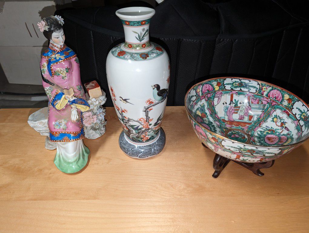 Vase-Bowl And Figurine