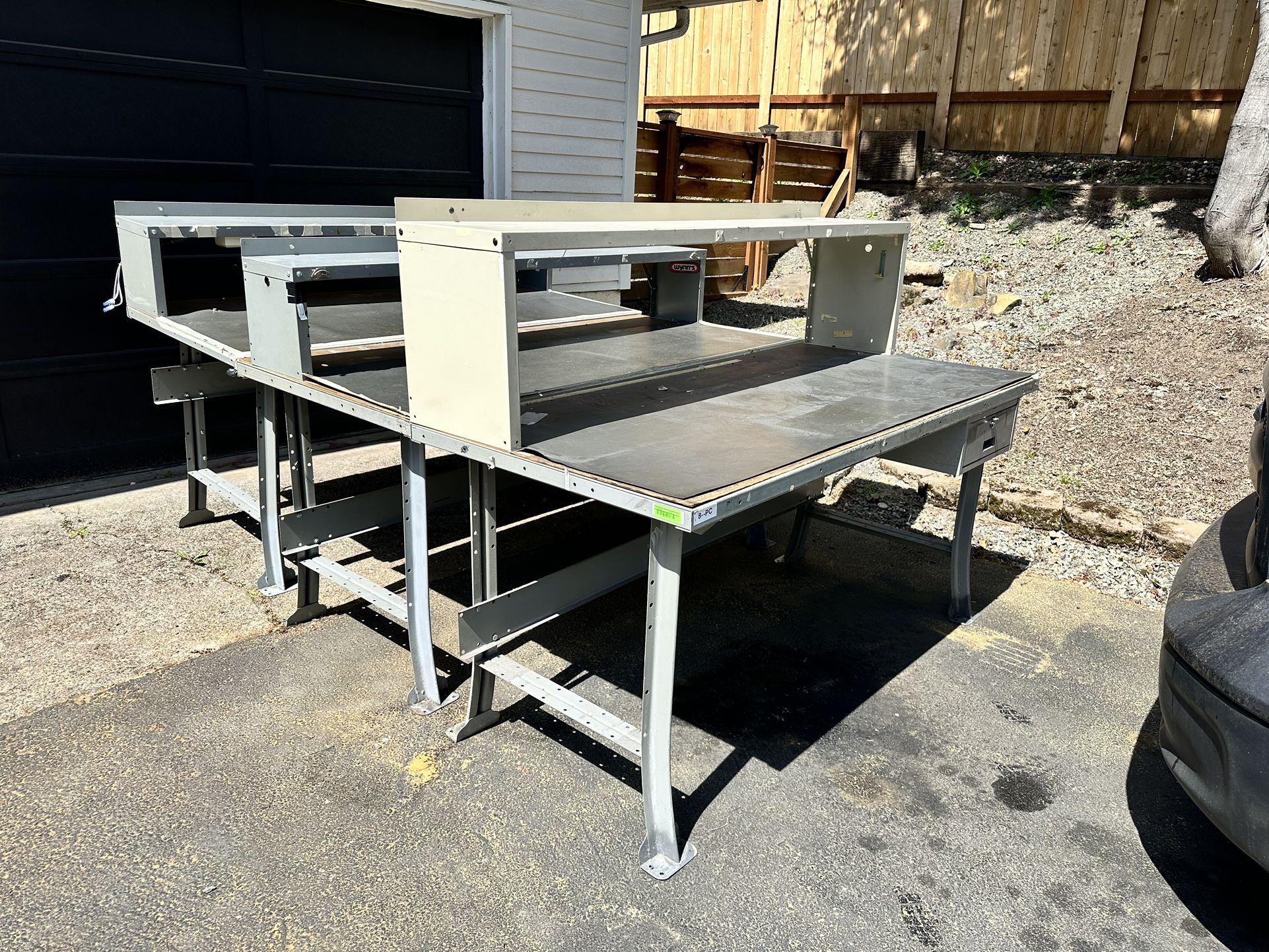 Large Metal Work Benches With Surface Shelf Riser