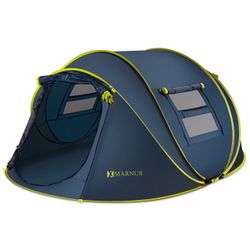 4-Person Instant Camping Tent, Lightweight, Huge Door & Windows, Auto Easy Pop up Tents for Hiking and Traveling, Dark Blue