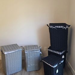 set 5 Floor Standing Laundry Hamper with Printed Buffalo Check Liner