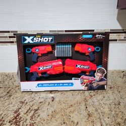 Zuru X-Shot 4 Gun Bundle 2x Reflex 6 & 2x MK 3 with 24 Foam Darts guns