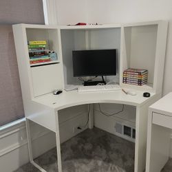 MICKE Corner workstation, white, 39 3/8x55 7/8 "