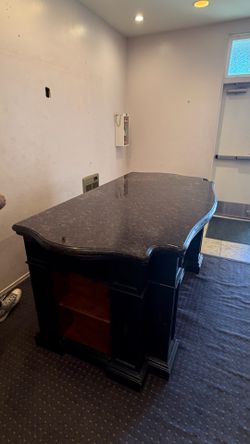 77” Wood Kitchen Island with Stone Countertop & Storage