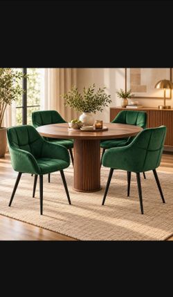 Set of 4 Green Velvet Dining Chairs with Armrests