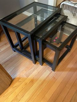Black Wood and Glass Nesting Tables Set of 3