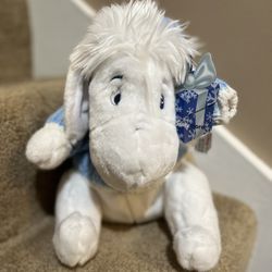 Plush Disney Store White Eeyore Blue Sweater Snowflake 12"