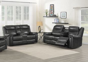 Brand New Hand-rubbed Charcoal - Shallowford 2pcs Power Living Room Set Hand Rubbed Charcoal-real leather set