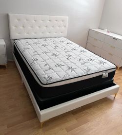 NEW White Mattress with boxspring with Tufted bamboo fabric 12"