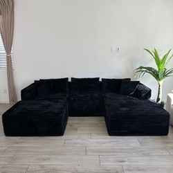 Brand New 5-Piece Boneless Modular Corduroy Cloud Sectional Sofa Couch Black & Grey