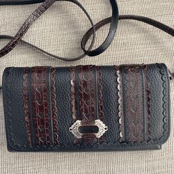 Brighton Black & Brown Leather Crossbody Wallet