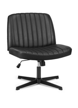 Faux Leather Adjustable Height Criss Cross Ergonomic Drafting Chair, Black