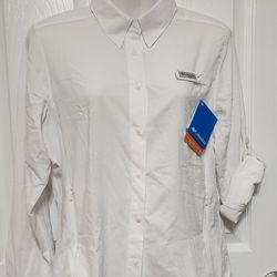 NWT!  Columbia Ladies White Tamiami Sz S/P Long Sleeve Shirt Omni Shade UPF 30