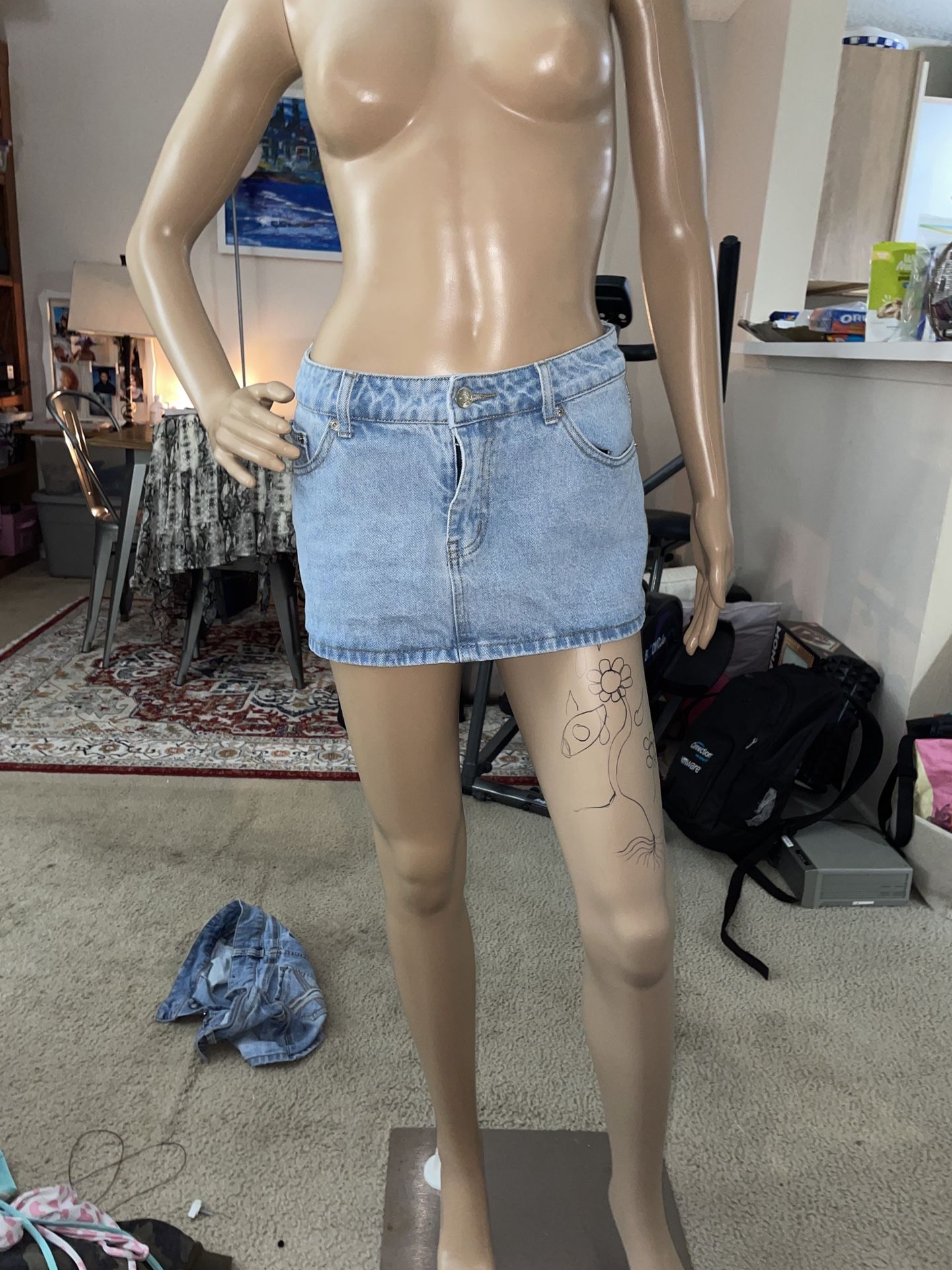 Edikted Light Blue Denim Skirt